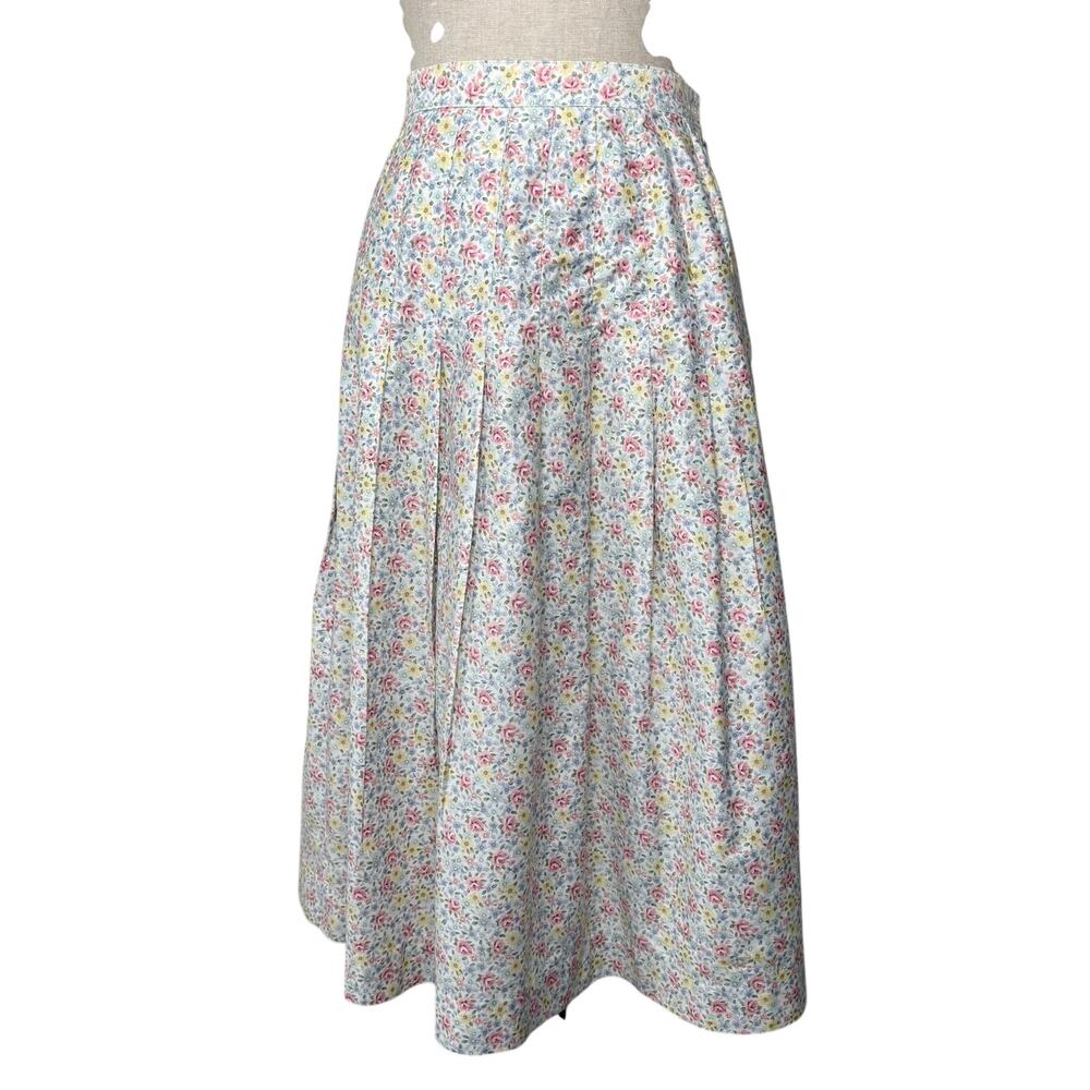 Vintage Ditsy Floral Cotton Pleated Midi Skirt Cottagecore Susan Bristol Sz 8P